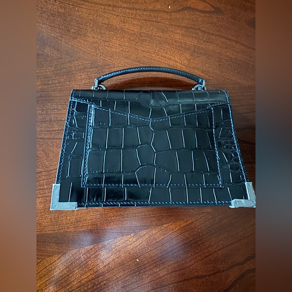 The Kooples Black Crocodile-Embossed Satchel - Picture 4 of 11